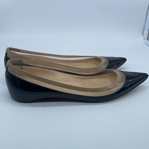 Christian Louboutin Black Beige Patent leather Paulina pointed toe flats 37 - Picture 7 of 9